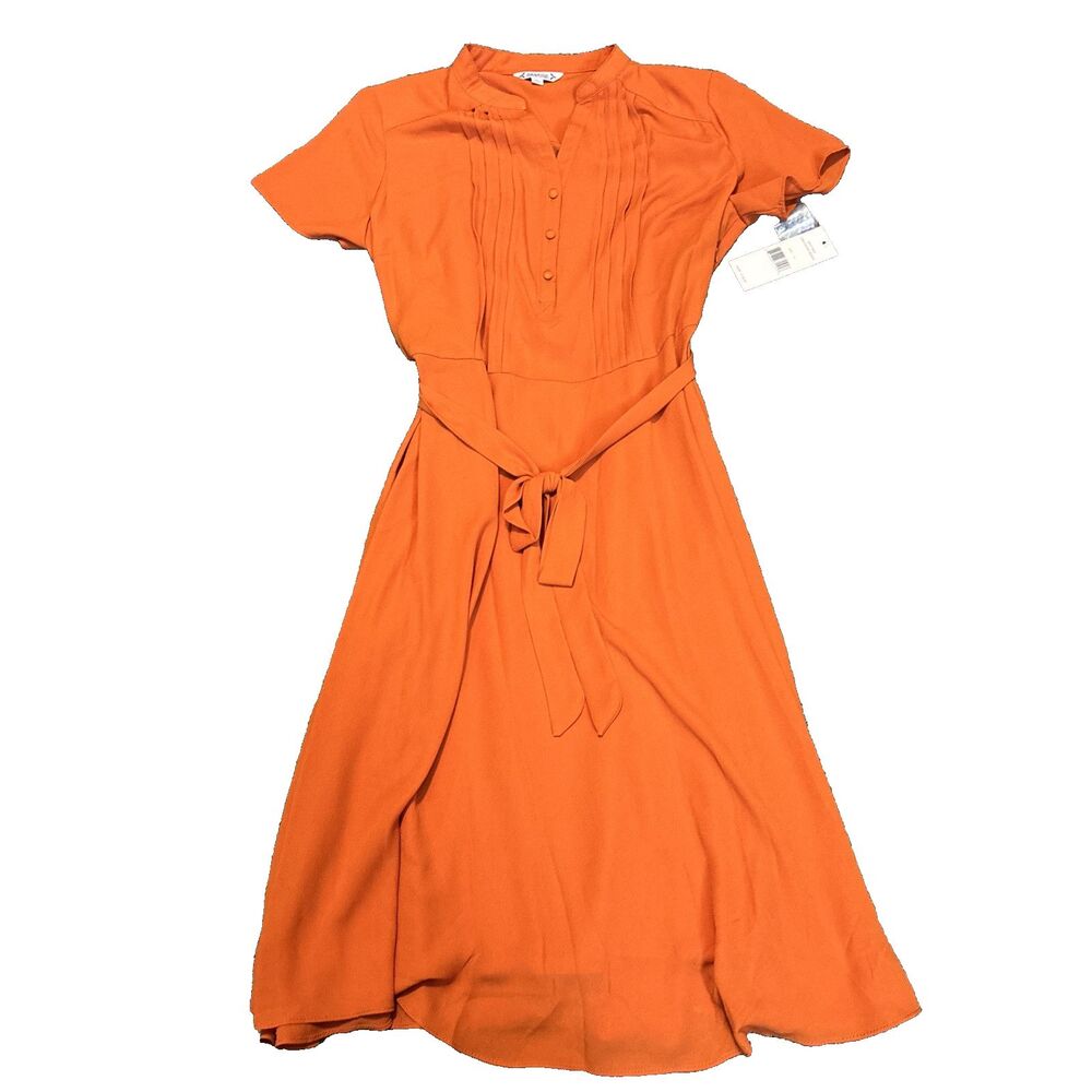 Nanette Lepore Fire starter Orange Pintuck Shirtwaist Lined Dress 4 $128 001